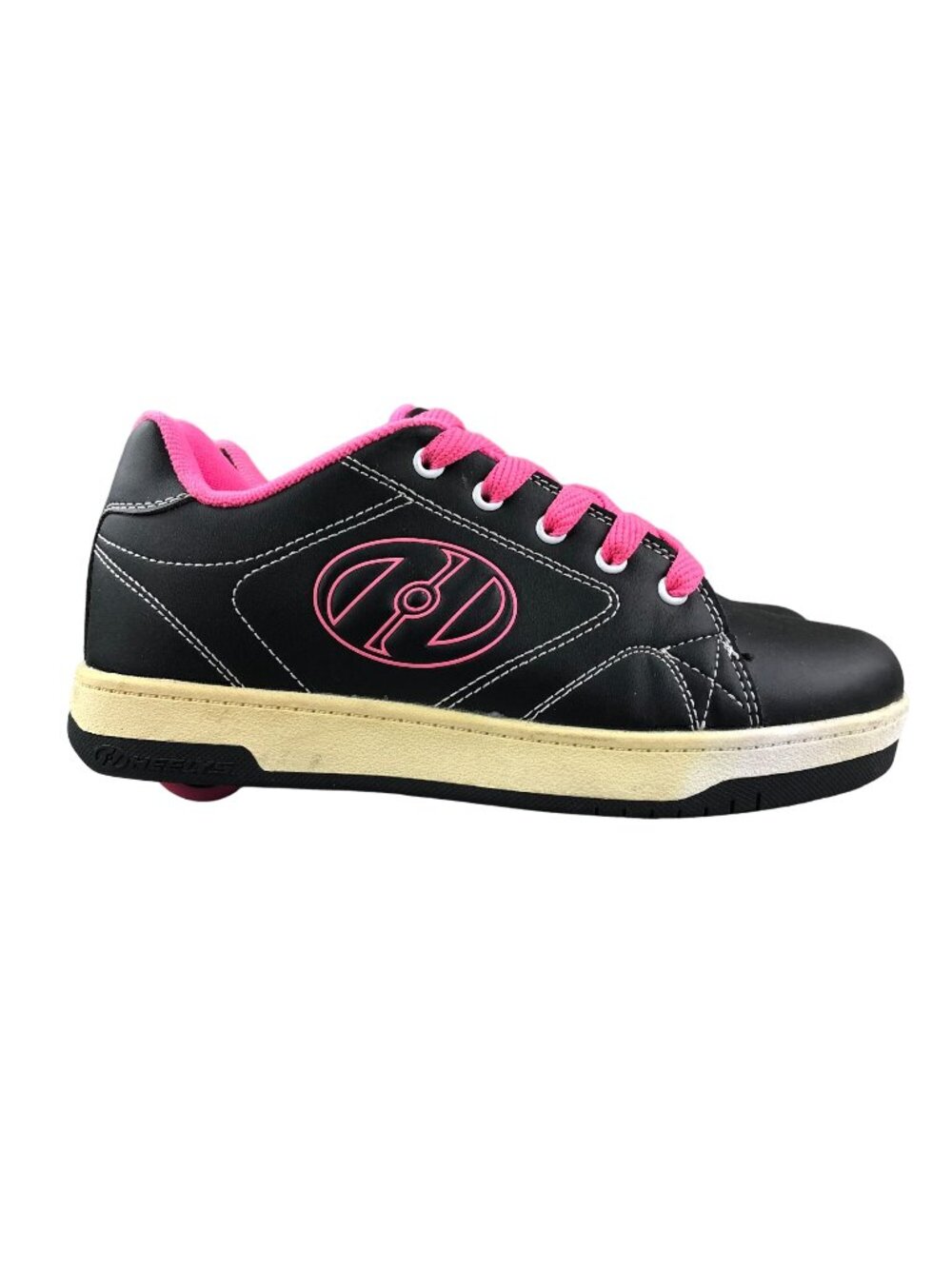 Heelys Youth Size 6 Black Pink Faux Leather Lace-Up Chunky Skate Shoes Sneakers